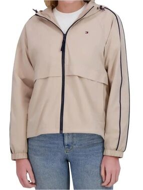 Tommy Hilfiger Beige Hooded Jacket with Navy Trim